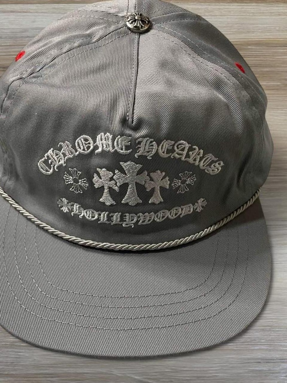 Pre-Owned Chrome Hearts Grey Triple Cross Gas Station Trucker Snapback Hat